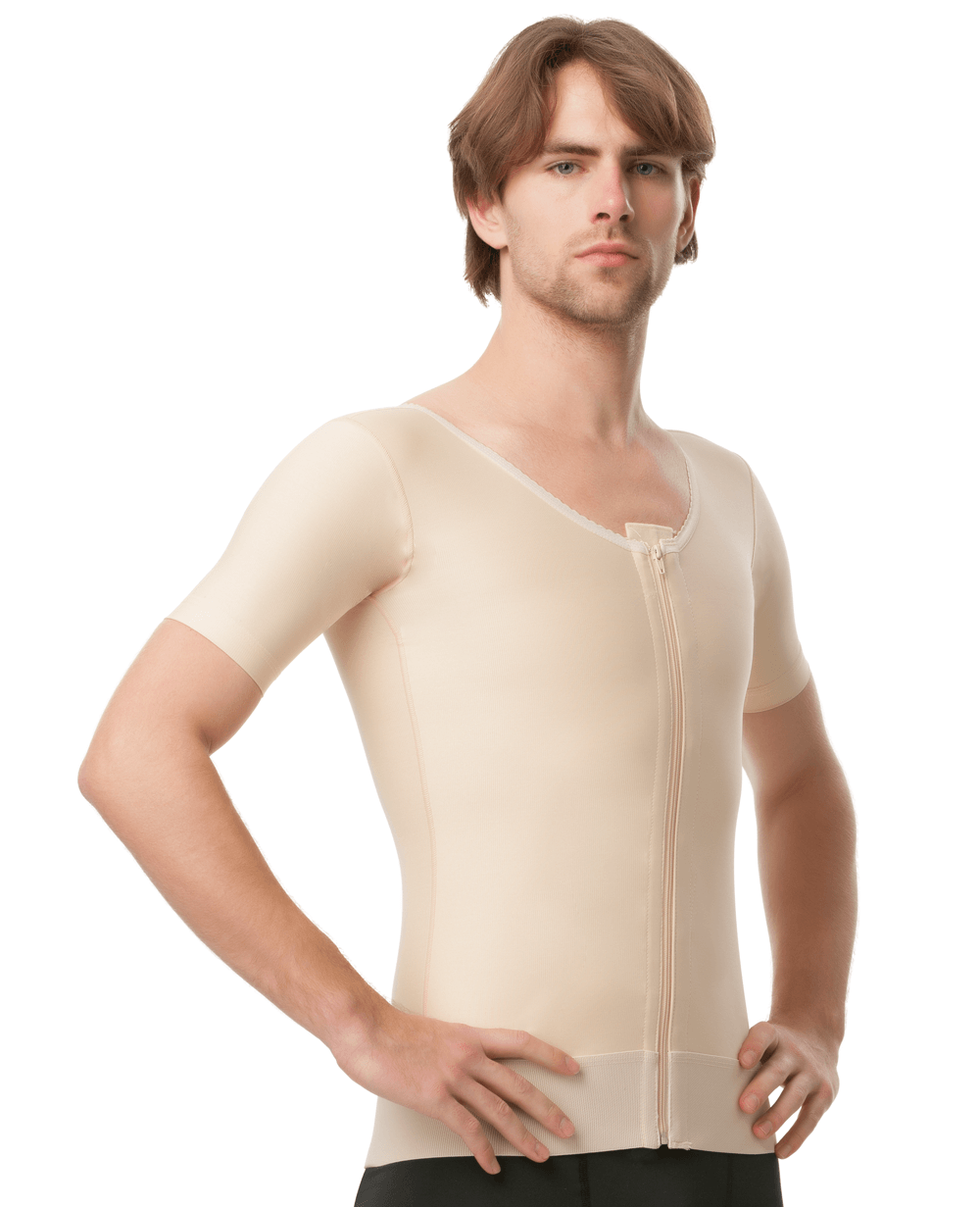 Male Short Sleeve Abdominal Cosmetic Surgery Compression Vest with Zipper (MG06) - Isavela Compression Garments
