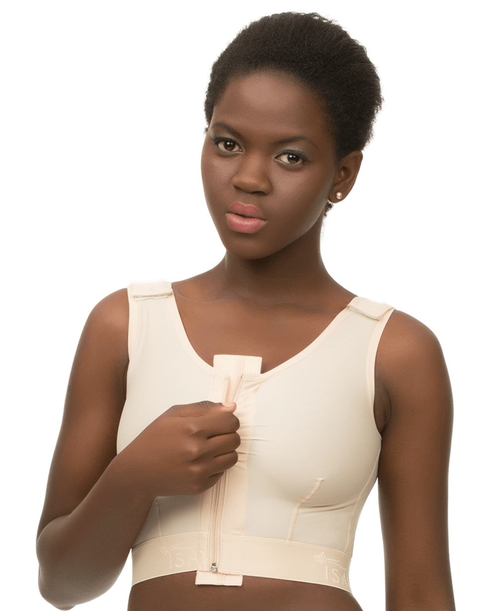 Sleeveless Breast Surgery Vest/Bra with 2" Elastic Band & Front Zipper (BR05) - Isavela Compression Garments